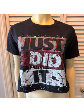 Cropped T-Shirt Black Red White Paint Splatter Women’s Casual Tee